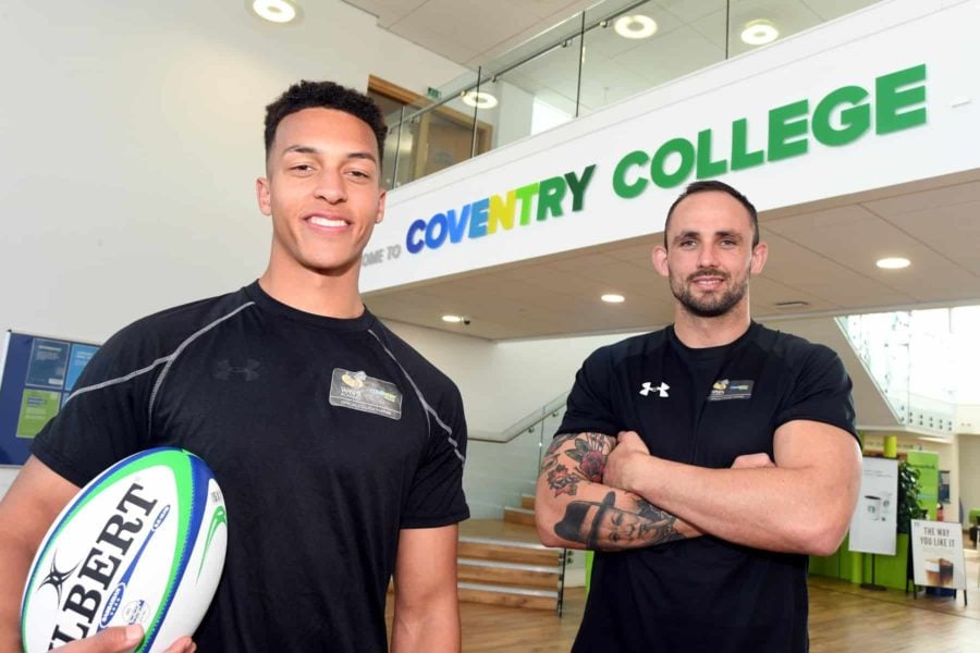Jamal, left, with Coventry College Rugby Academy coach Danny Wright