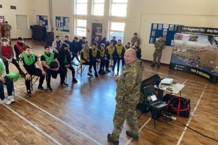 Army reserves presenting to students