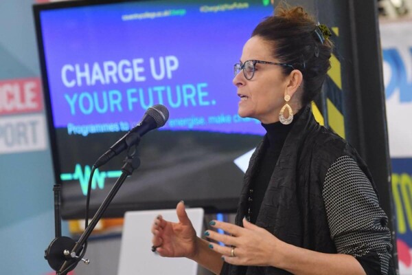 Principal of Coventry College, Carol Thomas giving a talk at a Charge Up Your Future event