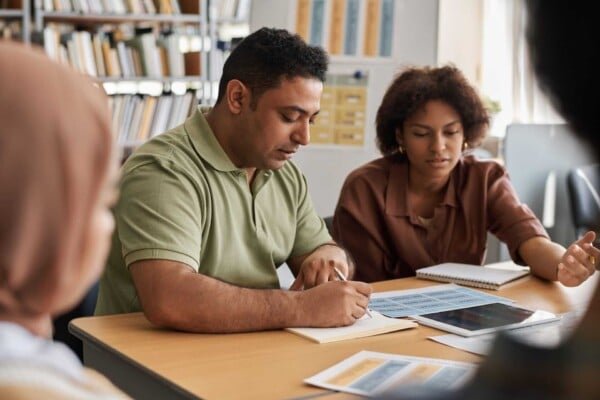 students learning foreign language in class