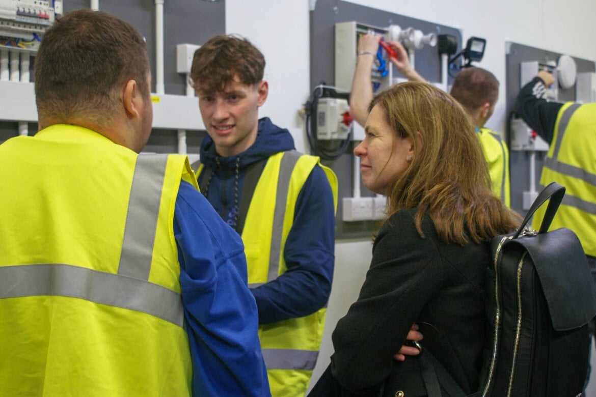 Julia Kinniburgh meeting Electrical Insulation students