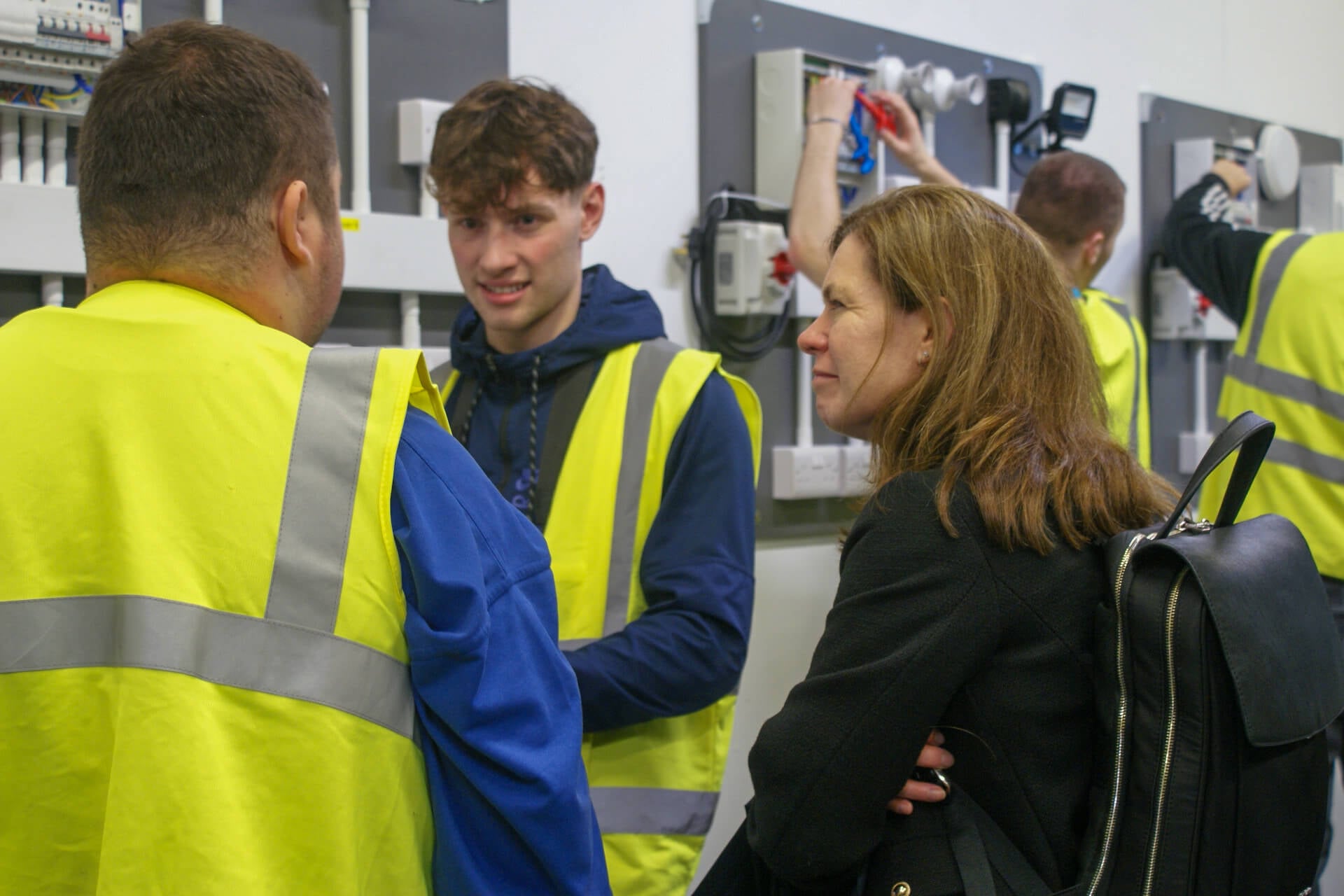 Julia Kinniburgh meeting Electrical Insulation students