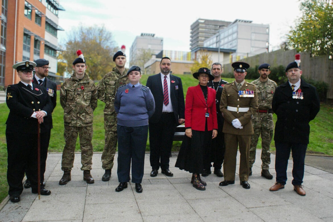 Group of staff and learners marking Remembrance Day at Coventry College