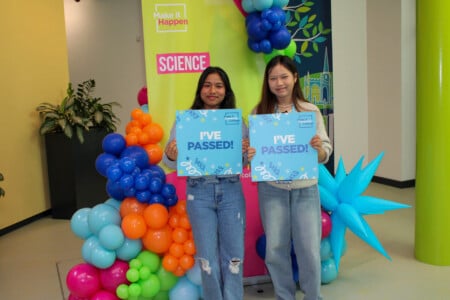 Science students celebrating results