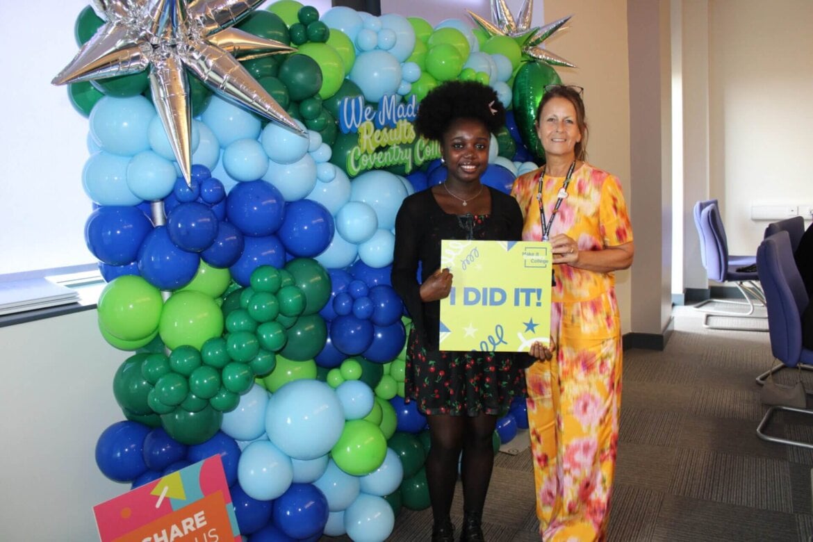 Student stood with Principal Carol Thomas at GCSE Results Celebration