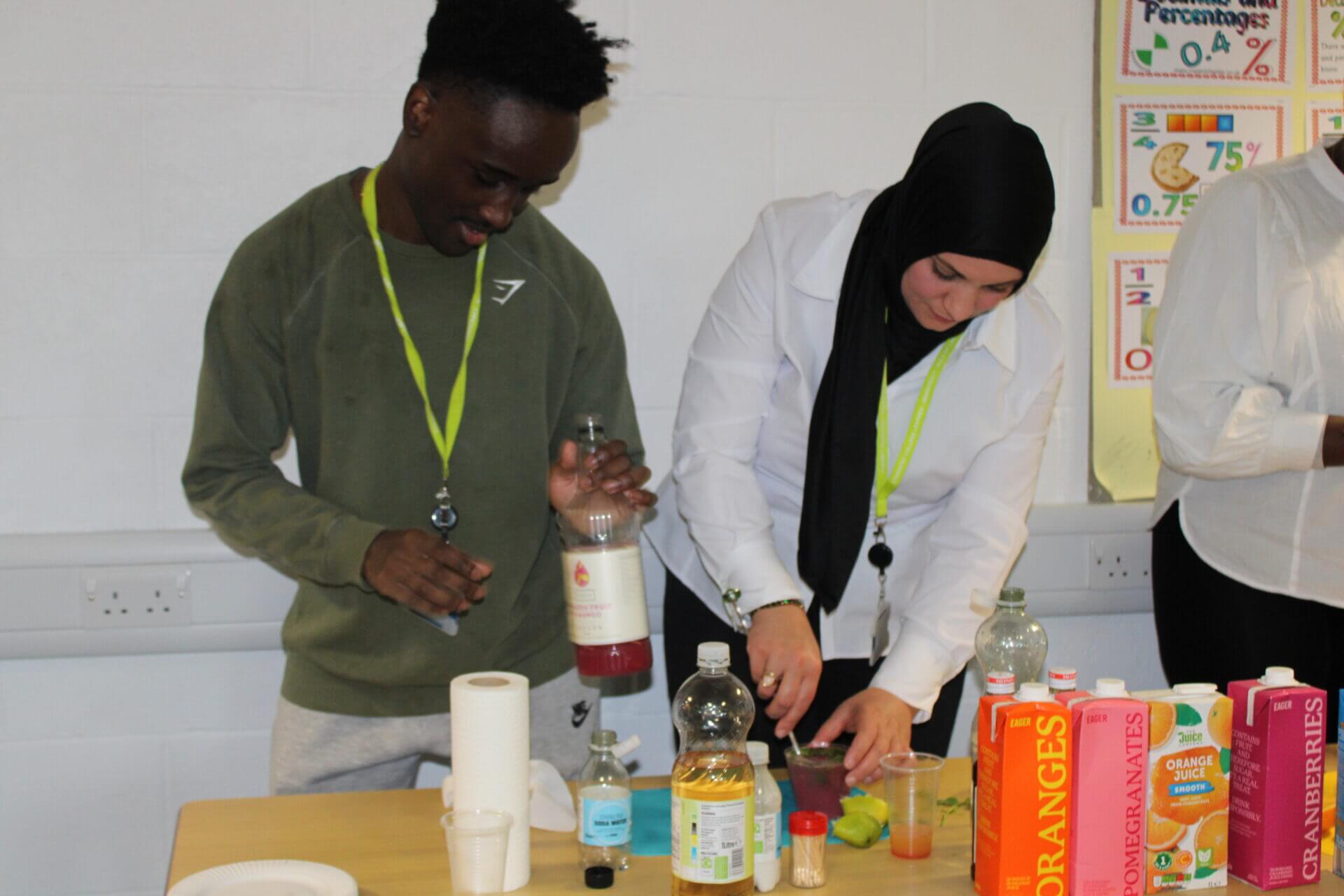 students making mocktails