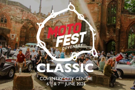 Motofest logo with cars and people in the background