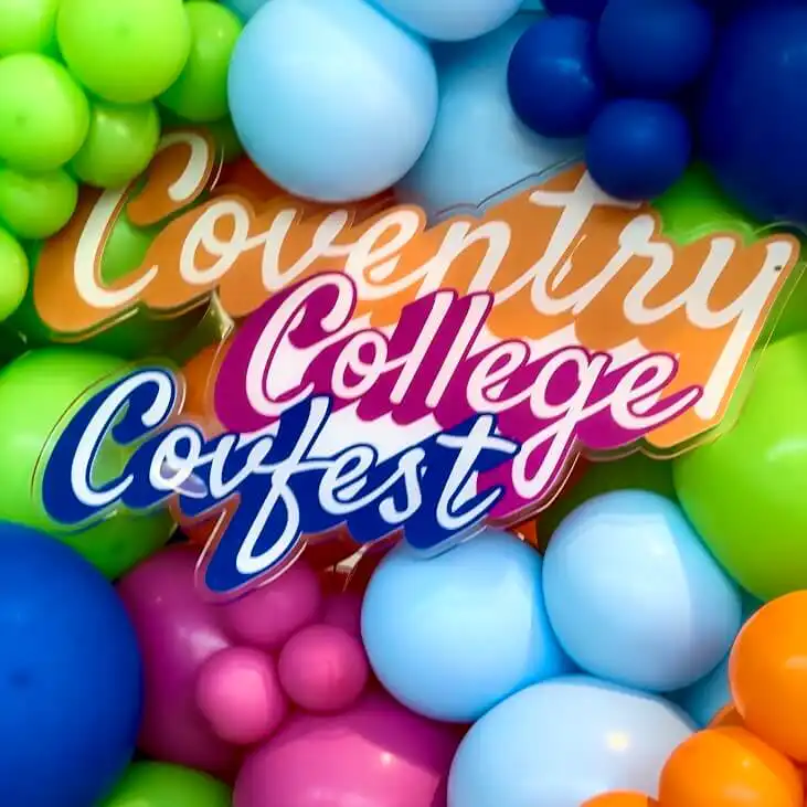 CovFest sign with balloons